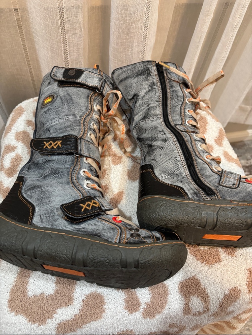 Casual Gray and Black Lace-Up Men's High-Top Boots - Picture 6 of 12
